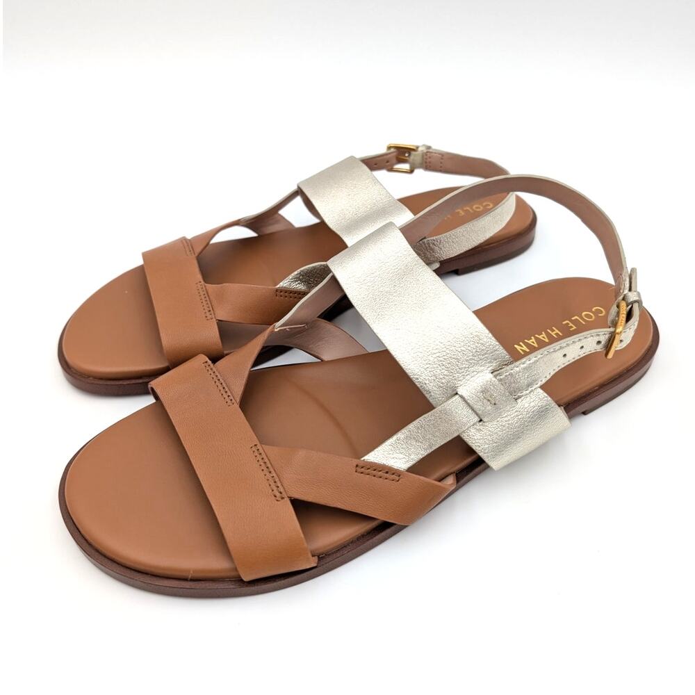 Cole Haan Fawn Women's Slingback Flat Sandal Strappy Pecan/Soft Gold Size US9B